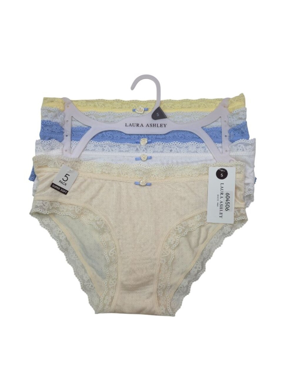 Laura Ashley Womens 5-Pack Super Soft Lace Trim Bikini Panties Size Small